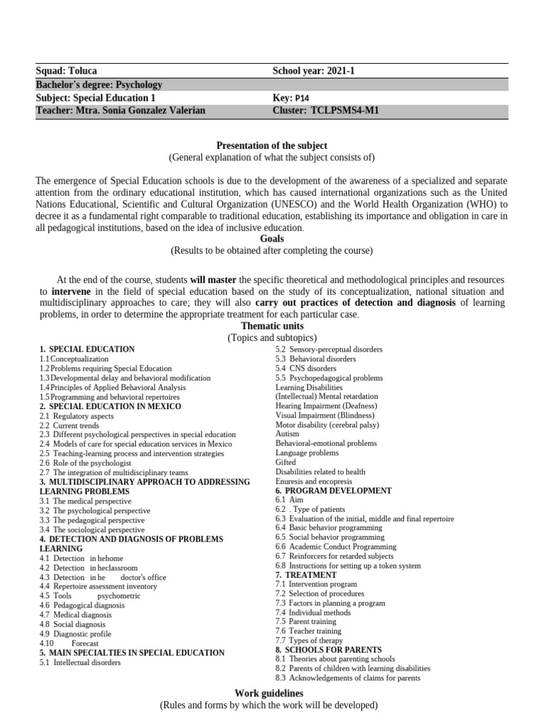 Synthetic Program Special Education 1 2021 PDF Intellectual 