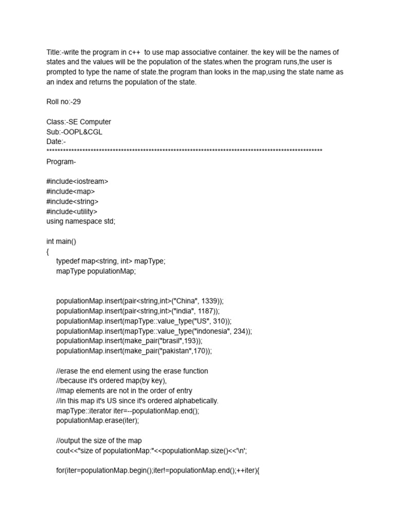 C++ Map Example: State Populations | PDF