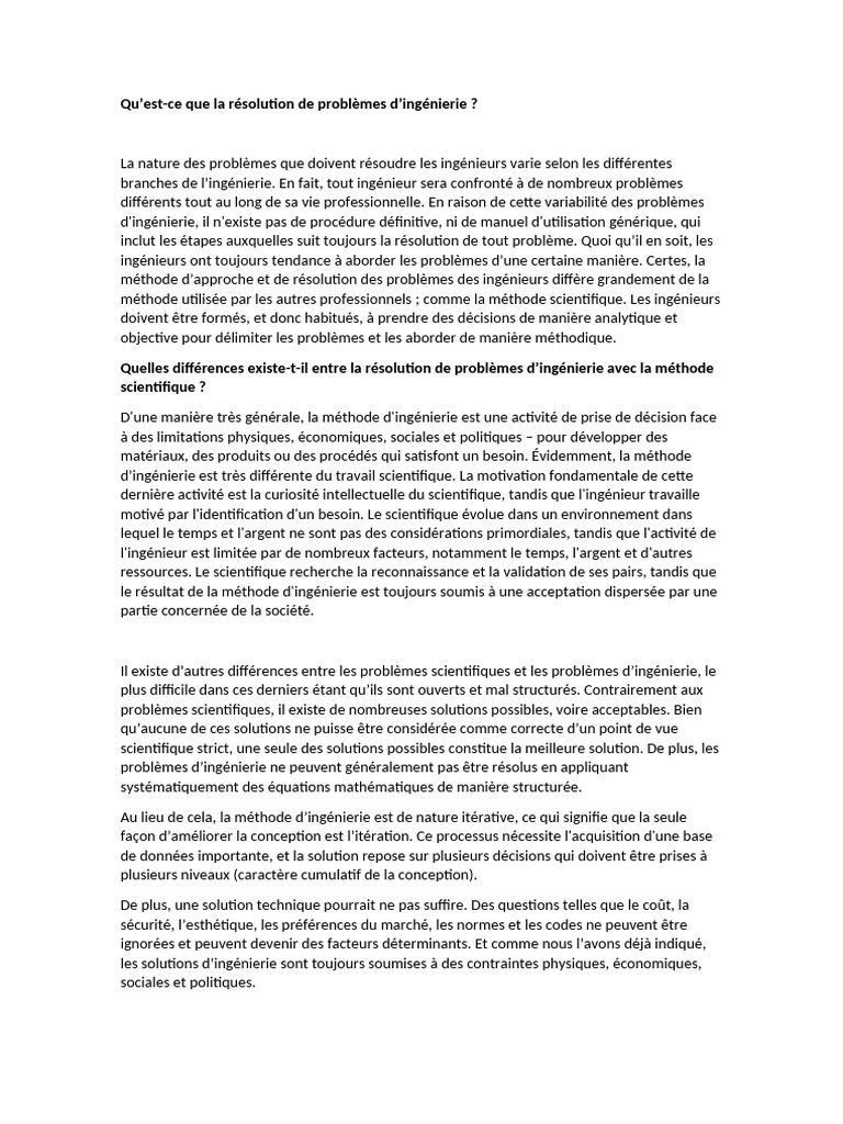 Méthode de résolution de problèmes d'ingénierie | PDF | Ingénieur ...