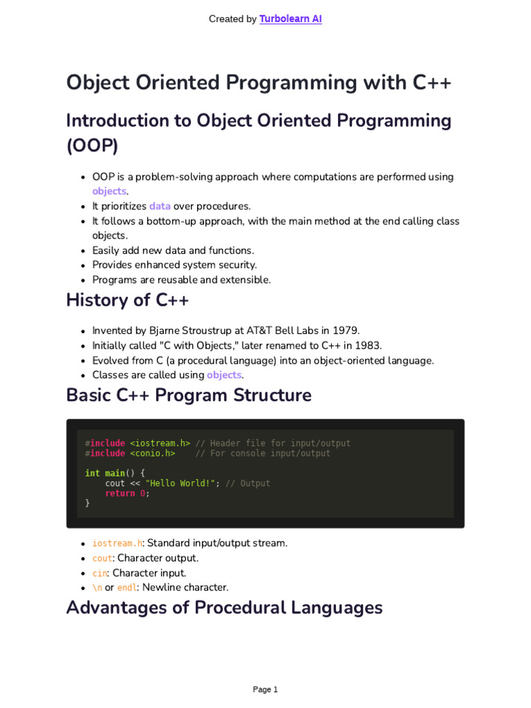 Introduction to C++ Object Oriented Programming | PDF | Object Oriented ...