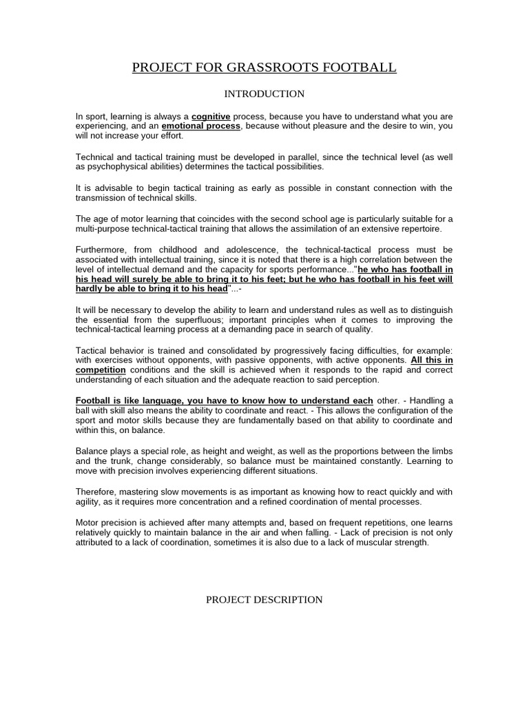 Grassroots Football Development Project | PDF | Learning | Strength ...