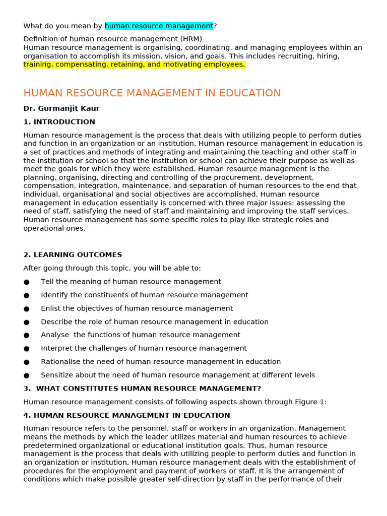Understanding Human Resource Management in Education | PDF | Human ...