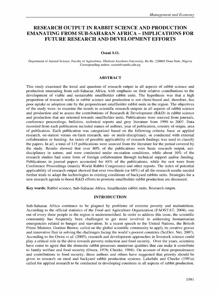 Xicato Et Al 2011 Research Output in Rabbit Science and Production ...