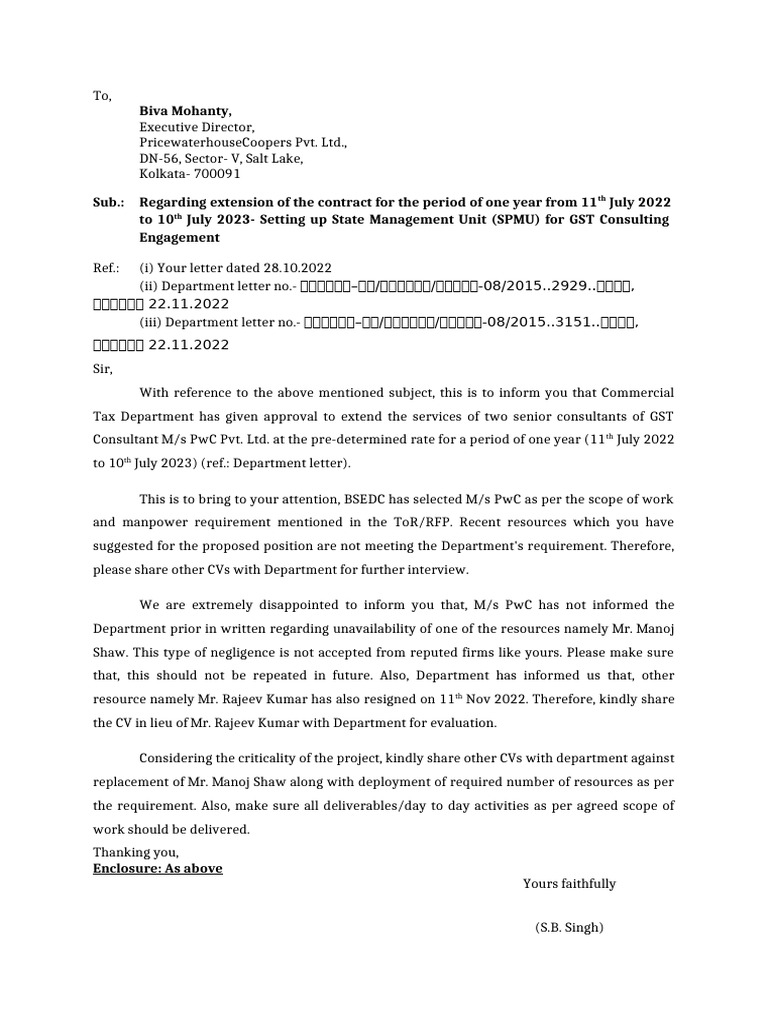 Contract Extension and Warning to PwC | PDF | Business