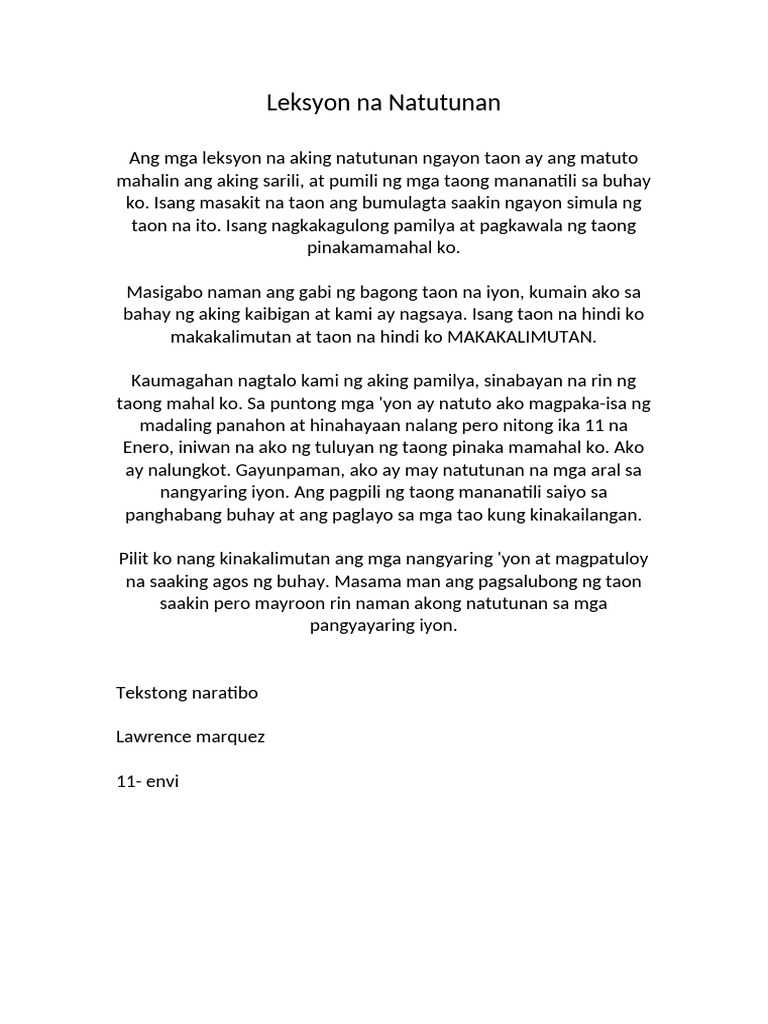 Leksyon Na Natutunan | PDF