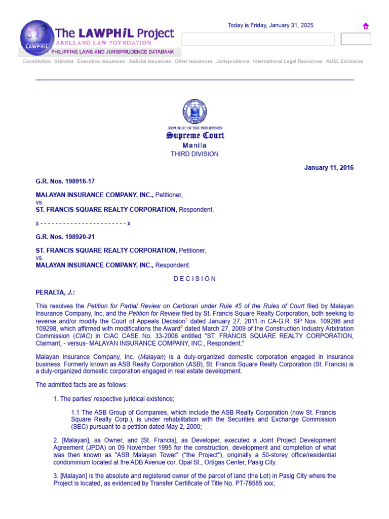 Malayan Insurance vs. St. Francis Realty Case | PDF | Expense | Interest