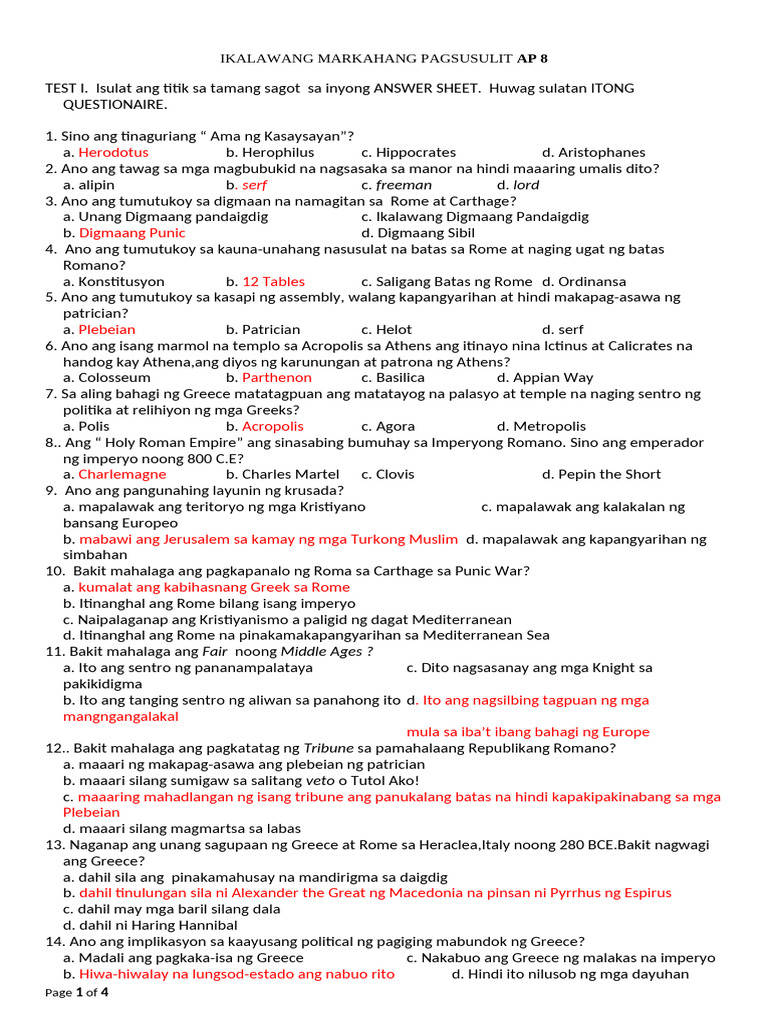 2nd Quarter AP 8 ANSWER KEY | PDF