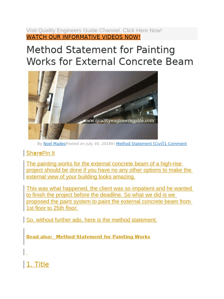 Method Statement for Painting Works for External Concrete Beam | PDF ...