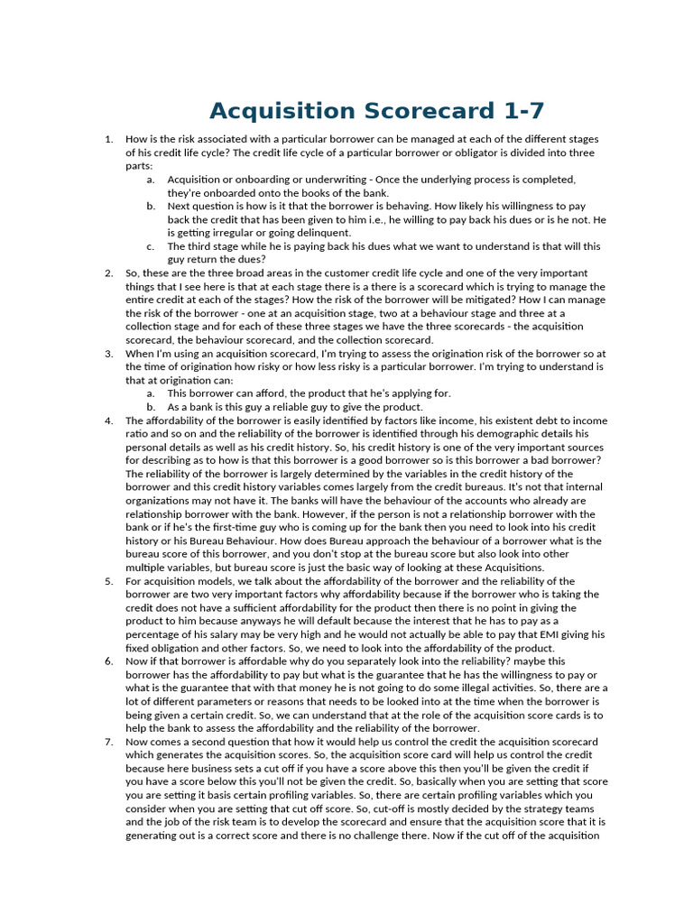 Acquisition Scorecard Overview | PDF | Overdraft | Banks