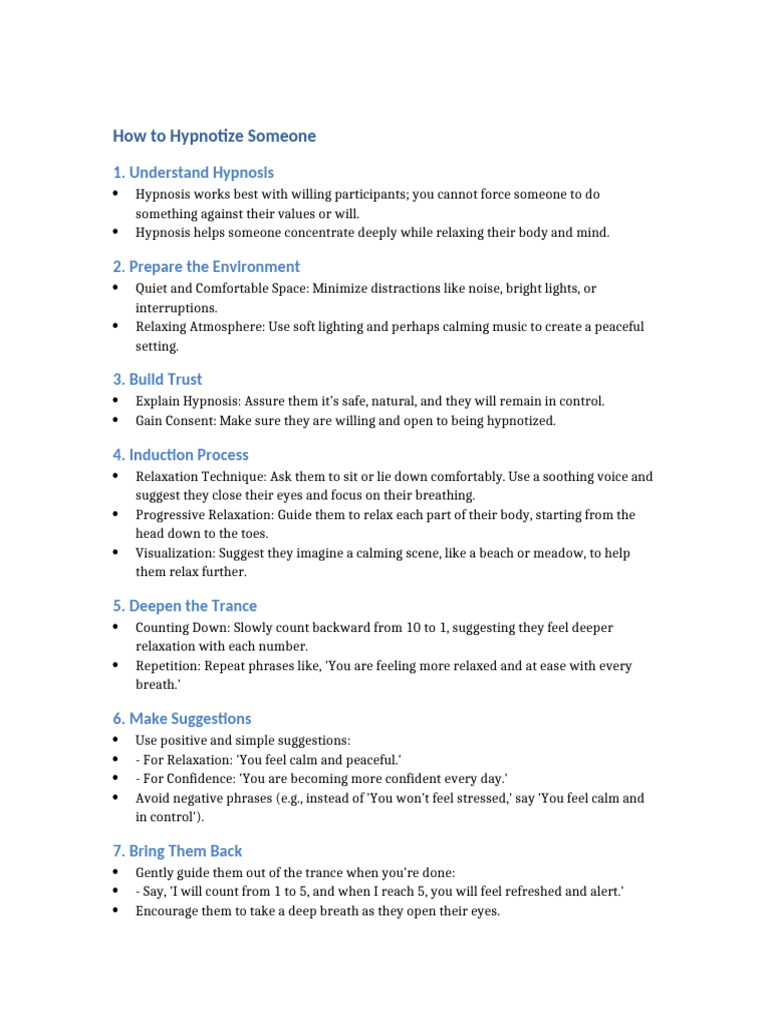 Steps to Hypnotize Someone Safely | PDF