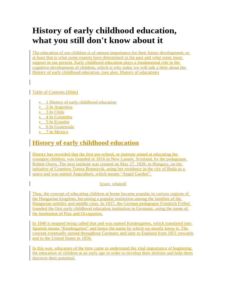 History of Early Childhood Education | PDF | Preschool | Kindergarten