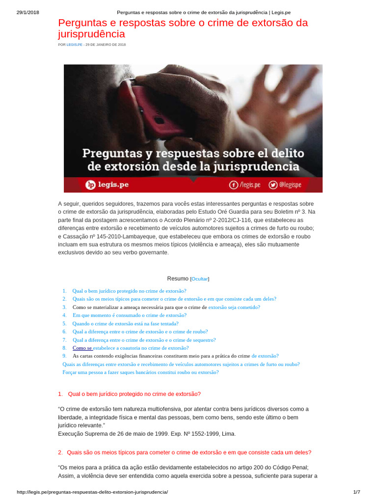 Perguntas sobre Extorsão na Jurisprudência | PDF | Extorsão | Crimes
