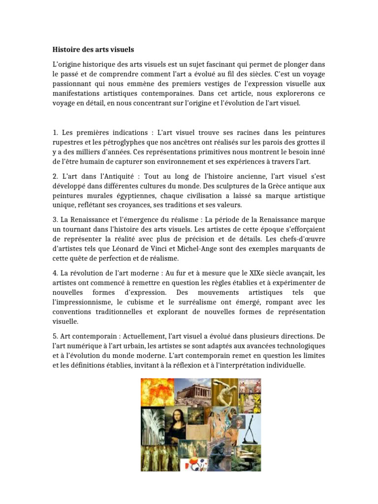 Évolution des arts visuels à travers l'histoire | PDF | Arts | Histoire ...