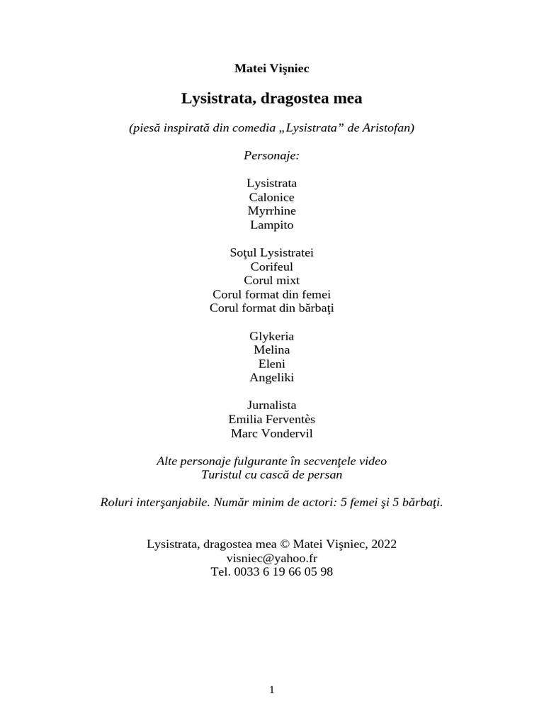 Lysistrata Dragostea Mea Ok | PDF
