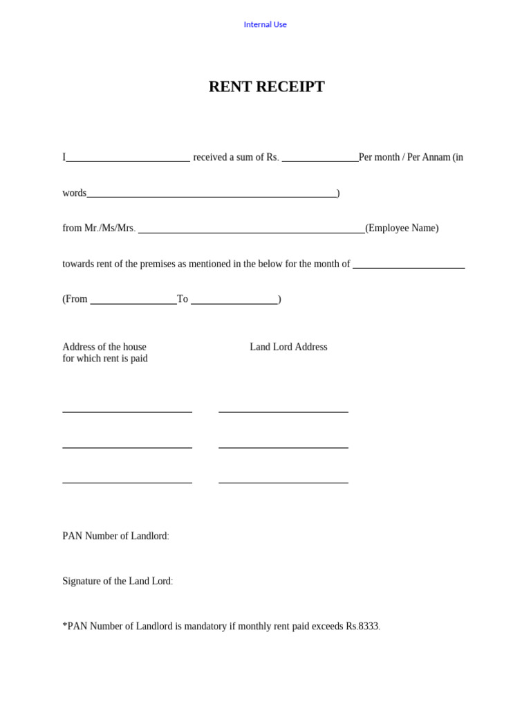 Rent Recipt Template PDF