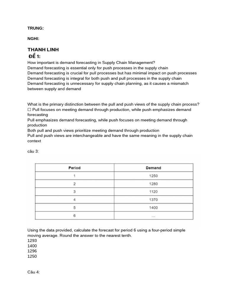 Demand Forecasting in Supply Chains | PDF