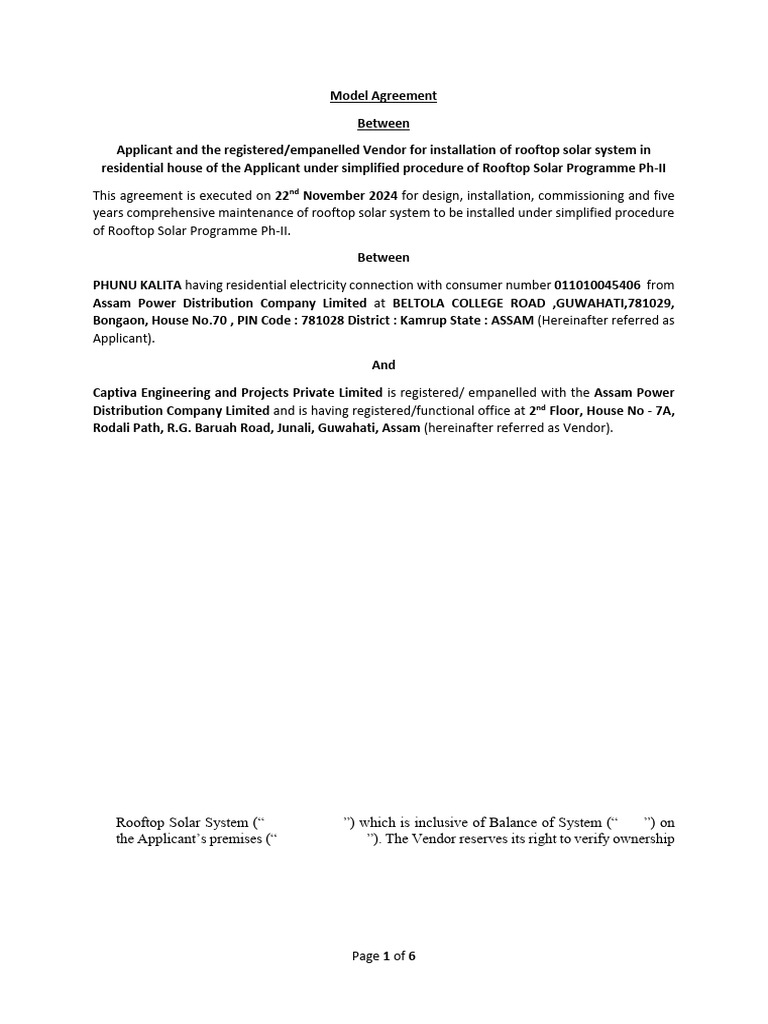 Rooftop Solar Installation Agreement | PDF | Arbitration | Solar Power