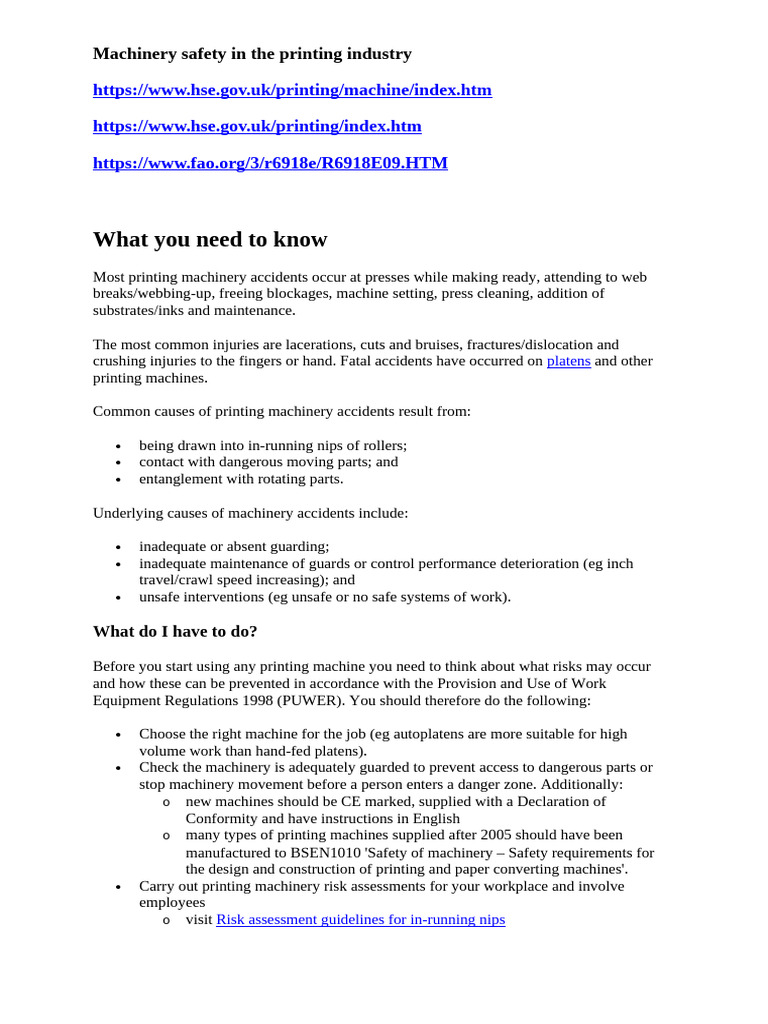 Printing Press Safety Guidelines | PDF | Occupational Safety And Health ...