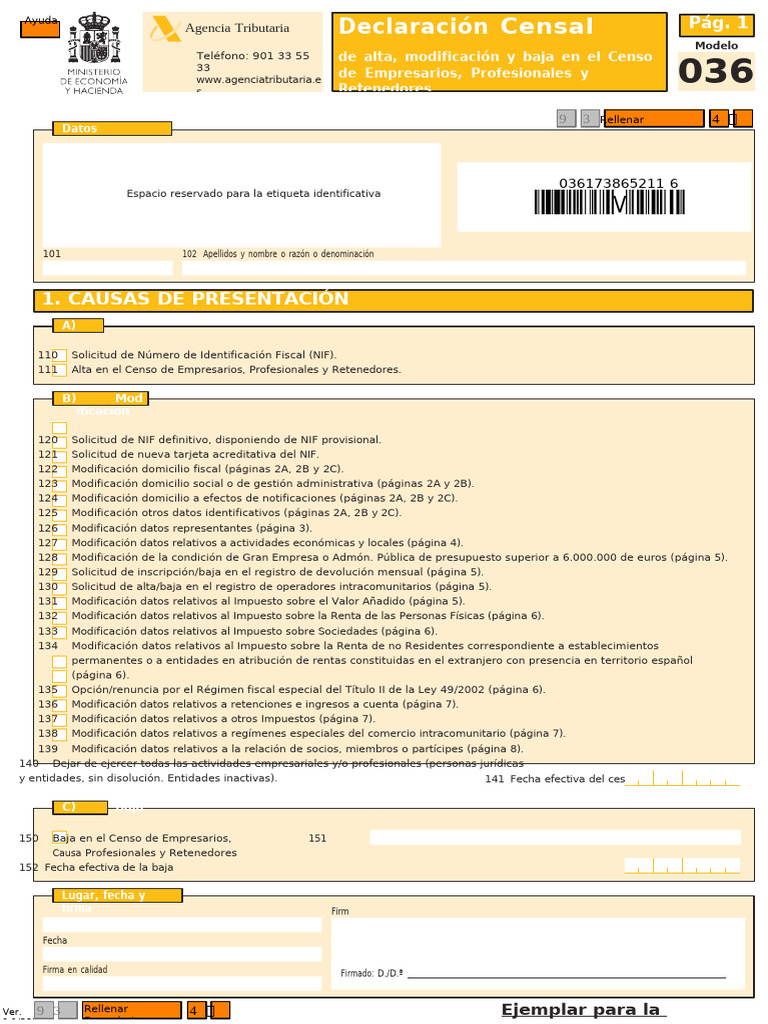 9 Declaracic3b3n Censal Modelo 036 | PDF | Impuestos | Finanzas del ...