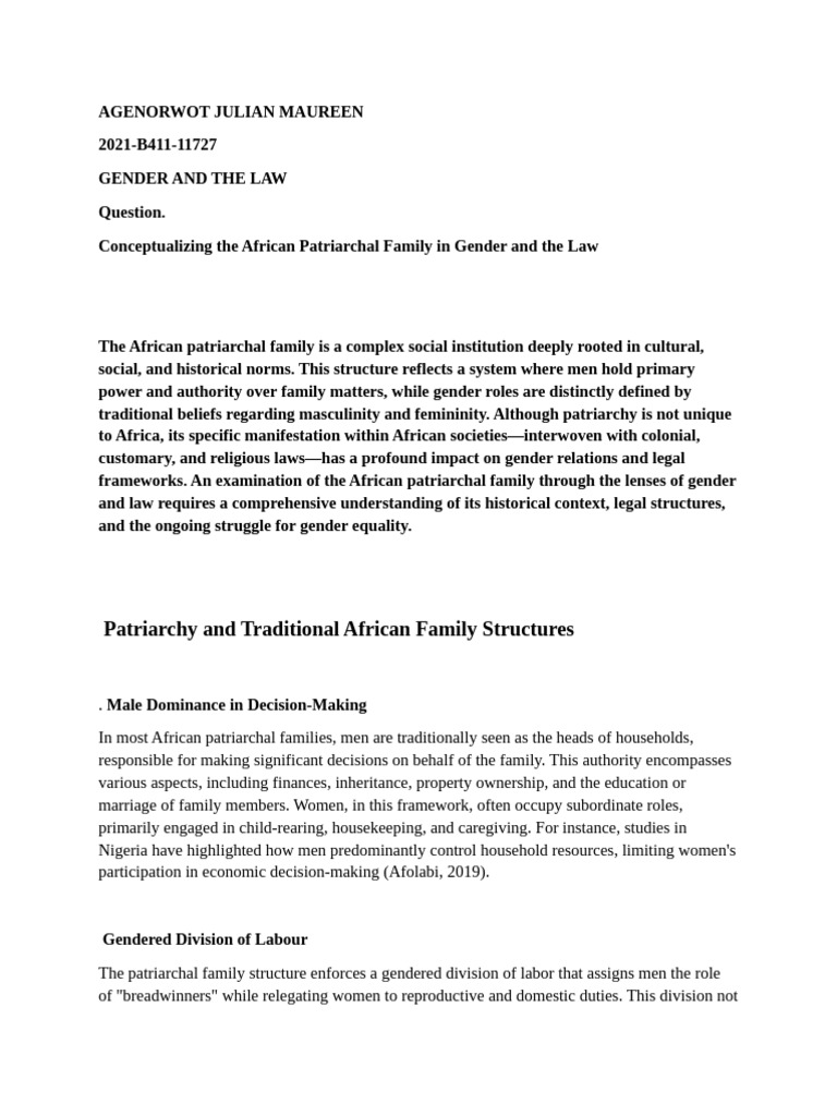 African Patriarchy and Gender Law | PDF | Patriarchy | Family