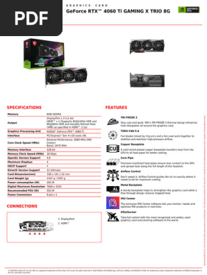 RTX 4060 Ti Gaming X Trio 8G Specs | PDF | Hdmi | Graphics