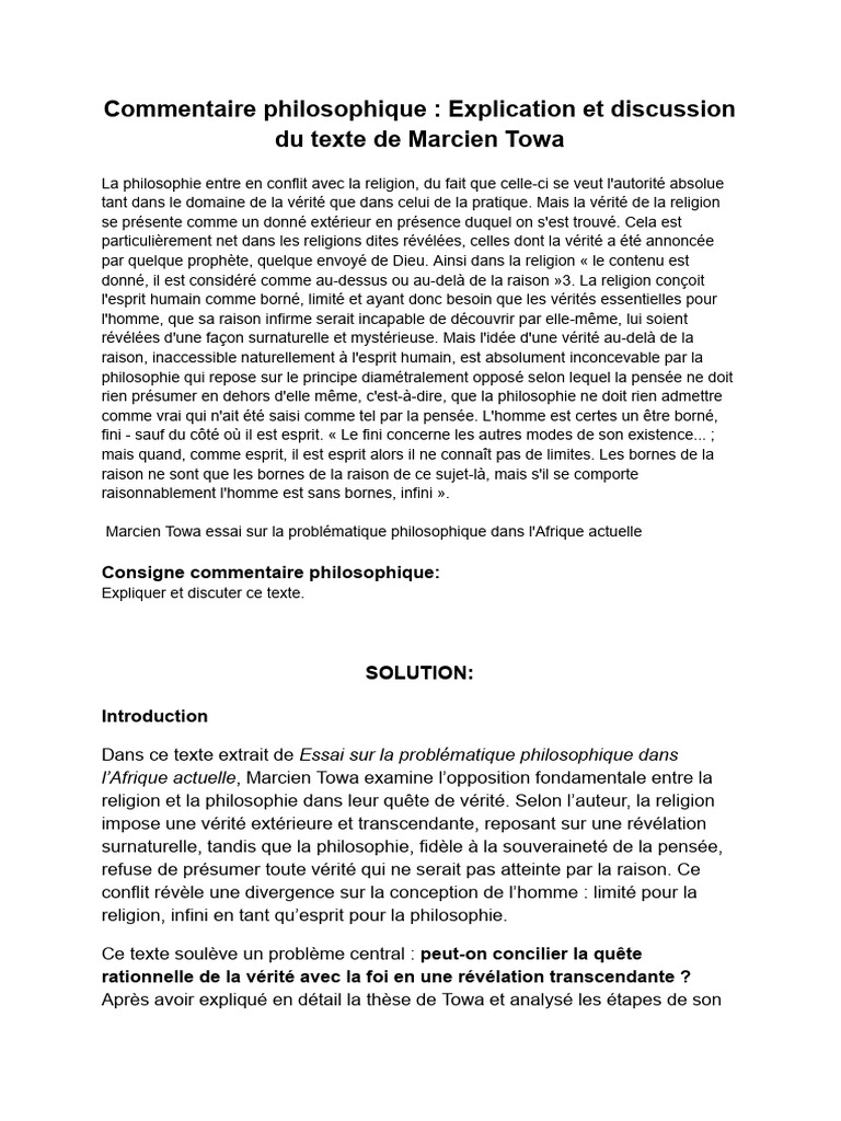 Philosophie et Religion selon Towa | PDF | Raison | Vérité