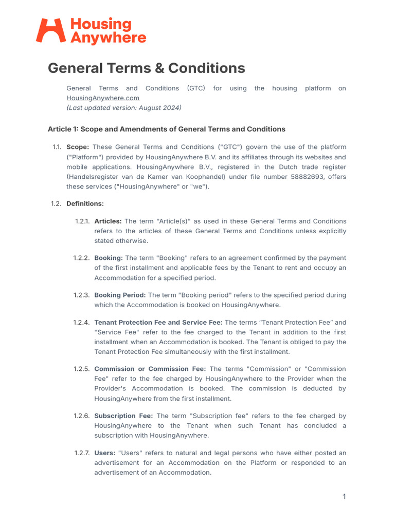 HousingAnywhere General Terms & Conditions | PDF | Lease | Value Added Tax