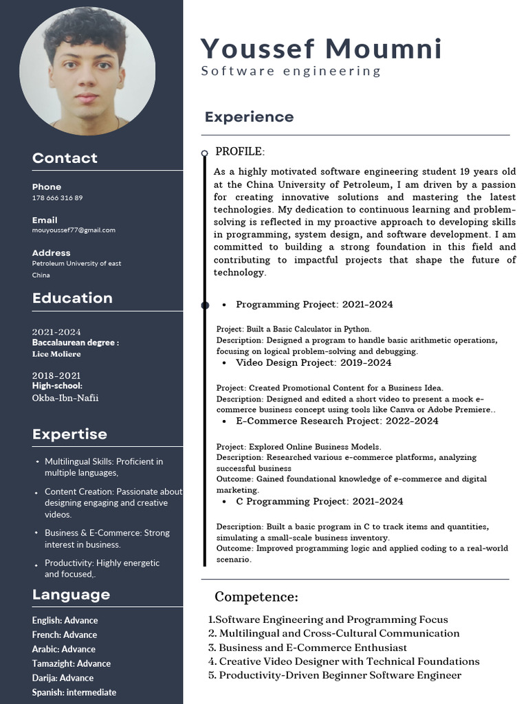 Software Engineering Student Profile | PDF | Computer Programming ...