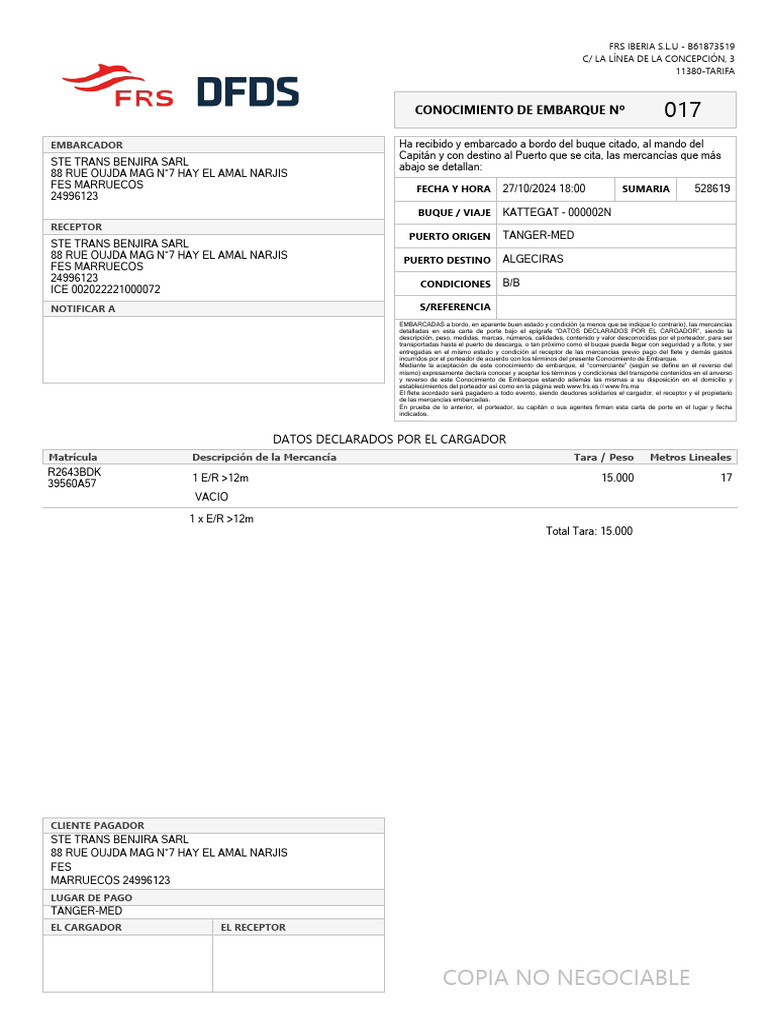 Conocimiento de Embarque FRS Iberia S.L.U. | PDF | Daños y perjuicios ...