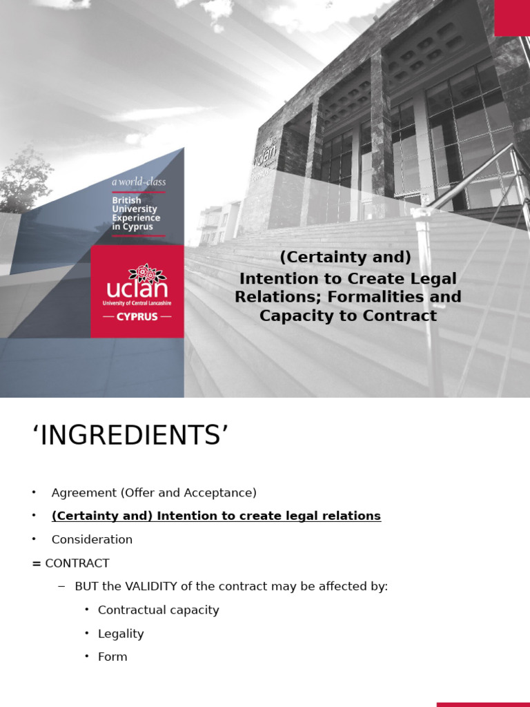 LW1221 Certainty; Intention to create legal relations; Formalities ...