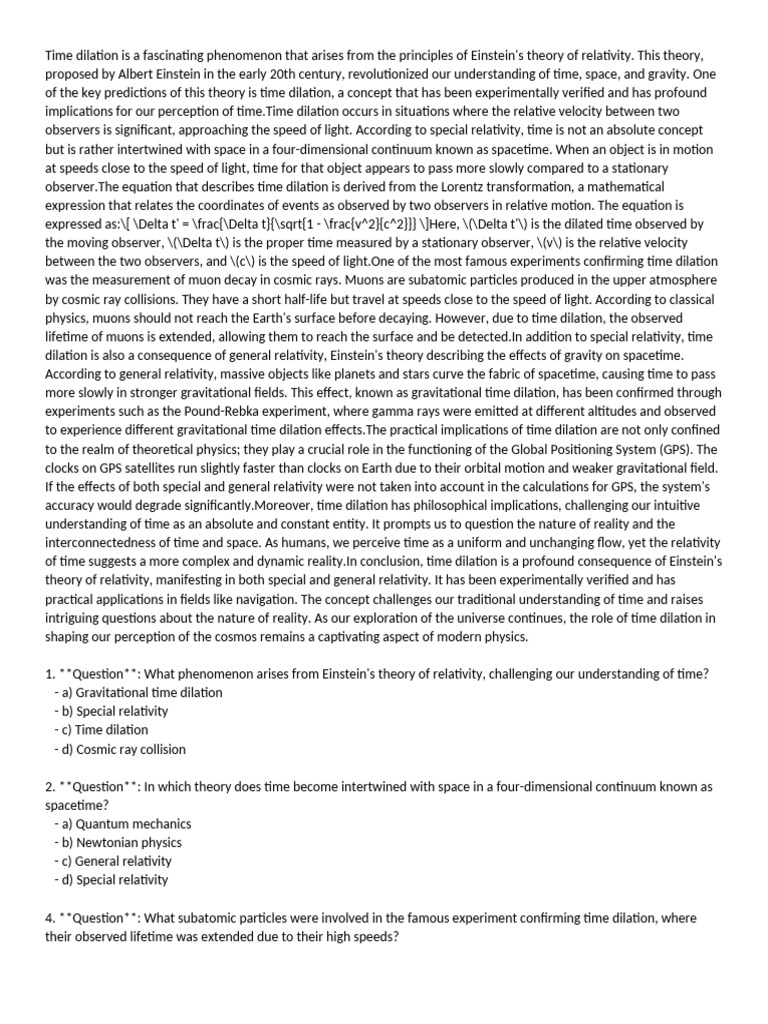 Ecat Test Pdf Special Relativity Time