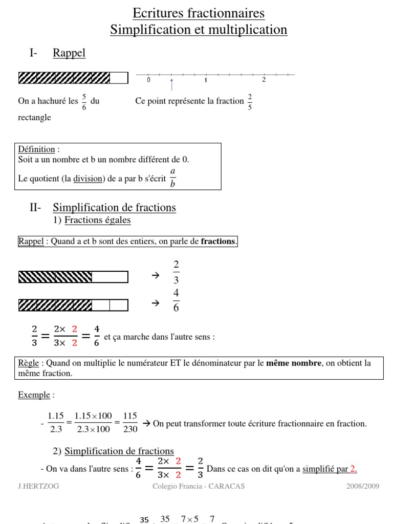 Exercice Simplification De Fraction 6ème Pdf Fractions. Simplification. Multiplication | PDF | Fraction (Mathématiques)  | Théorie des nombres