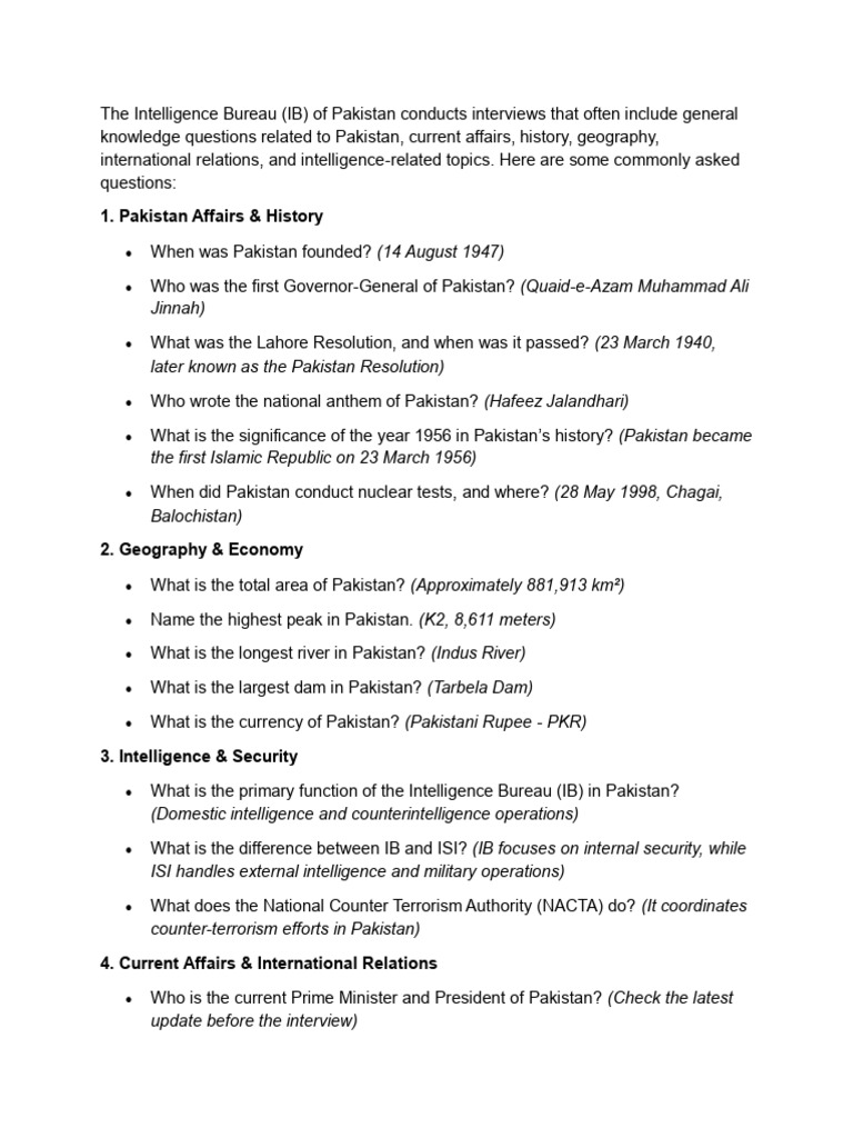 The Intelligence Bureau GK Notes About Pak | PDF | Pakistan ...