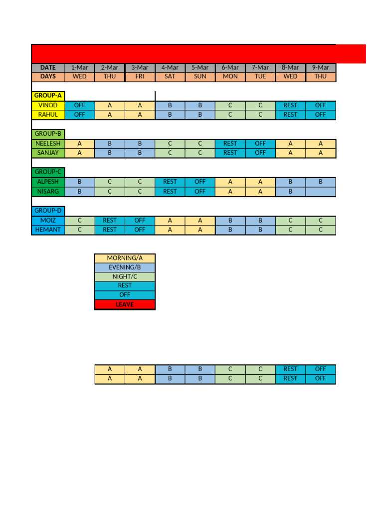 March 2023 Shift Roster Schedule | PDF