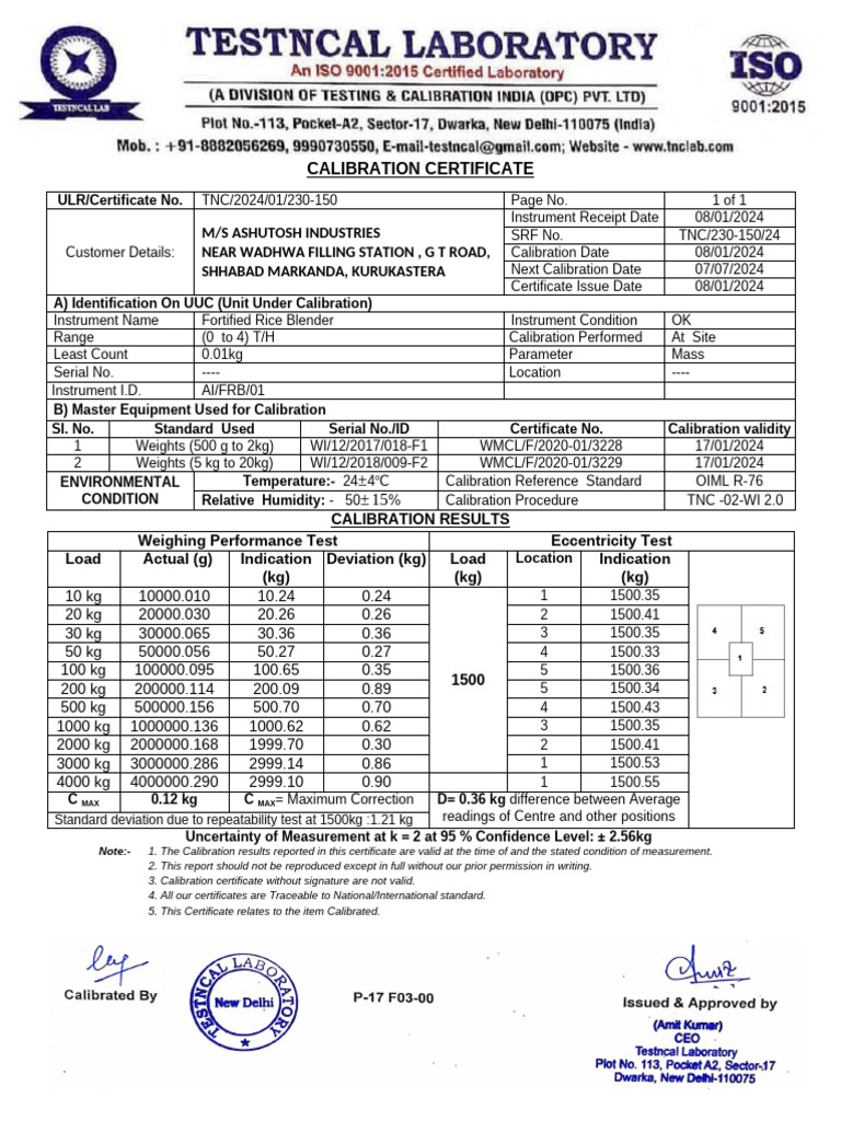 MKS Calibration Certificate Overview | PDF | Calibration | Kilogram