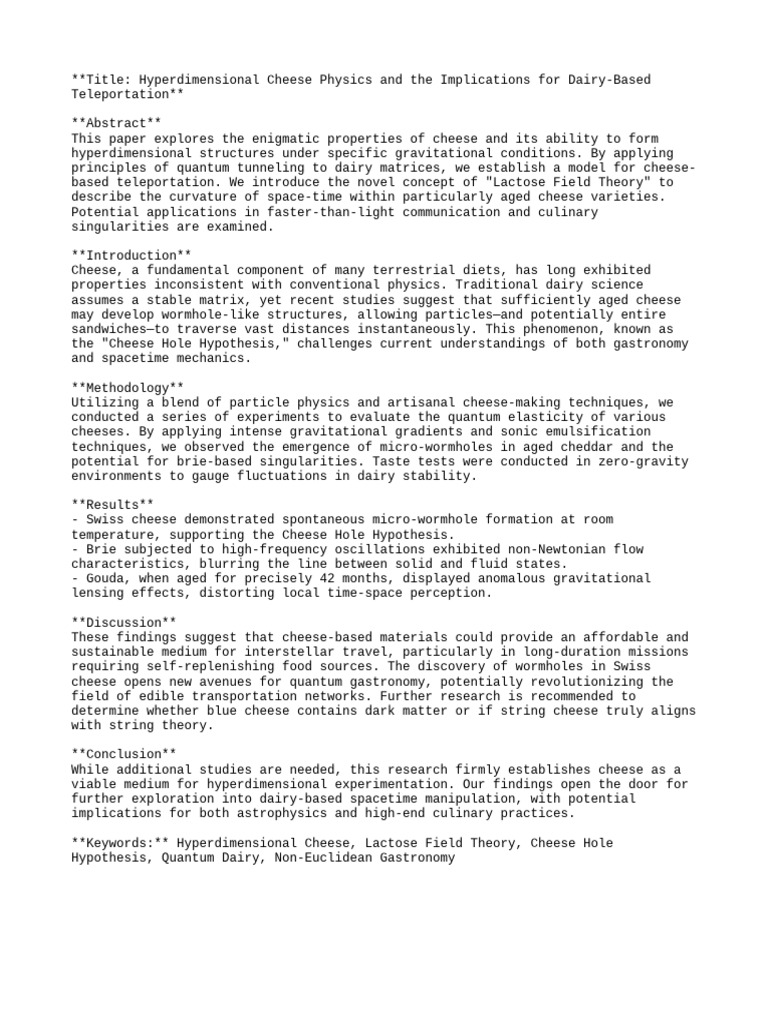 Hyperdimensional Cheese Physics and The Implications For Dairy-Based ...