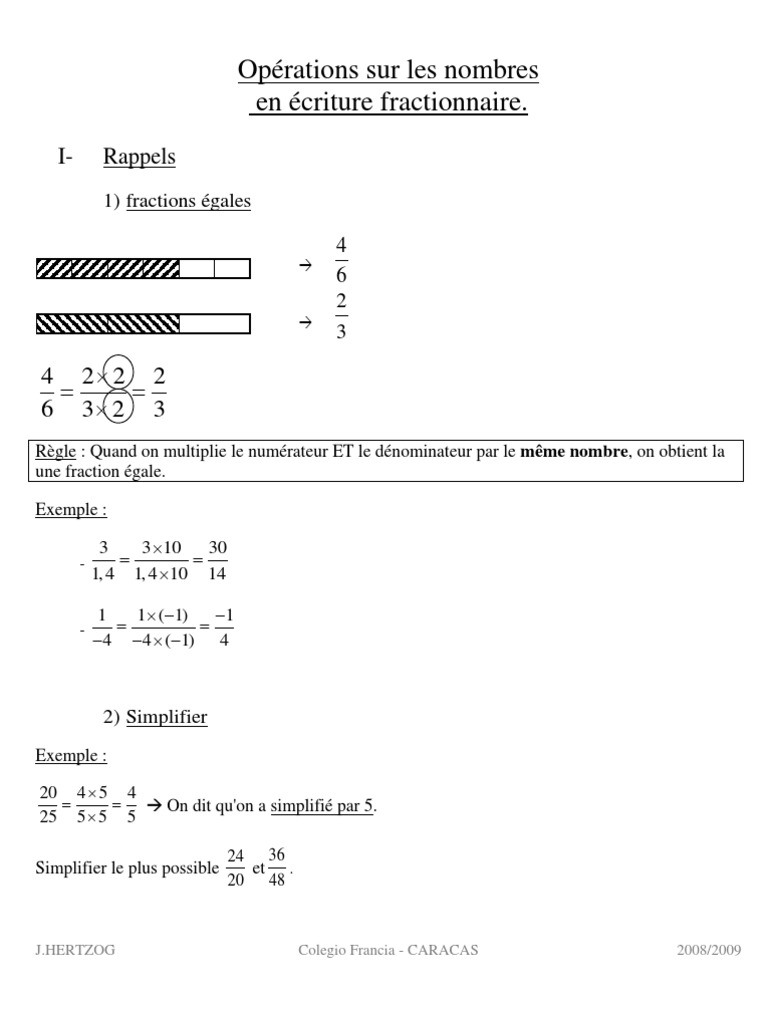 Exercice Simplification De Fraction 5ème Avec Correction Opérations Sur Les Nombres Fractionnaires | PDF | Arithmétique | Division