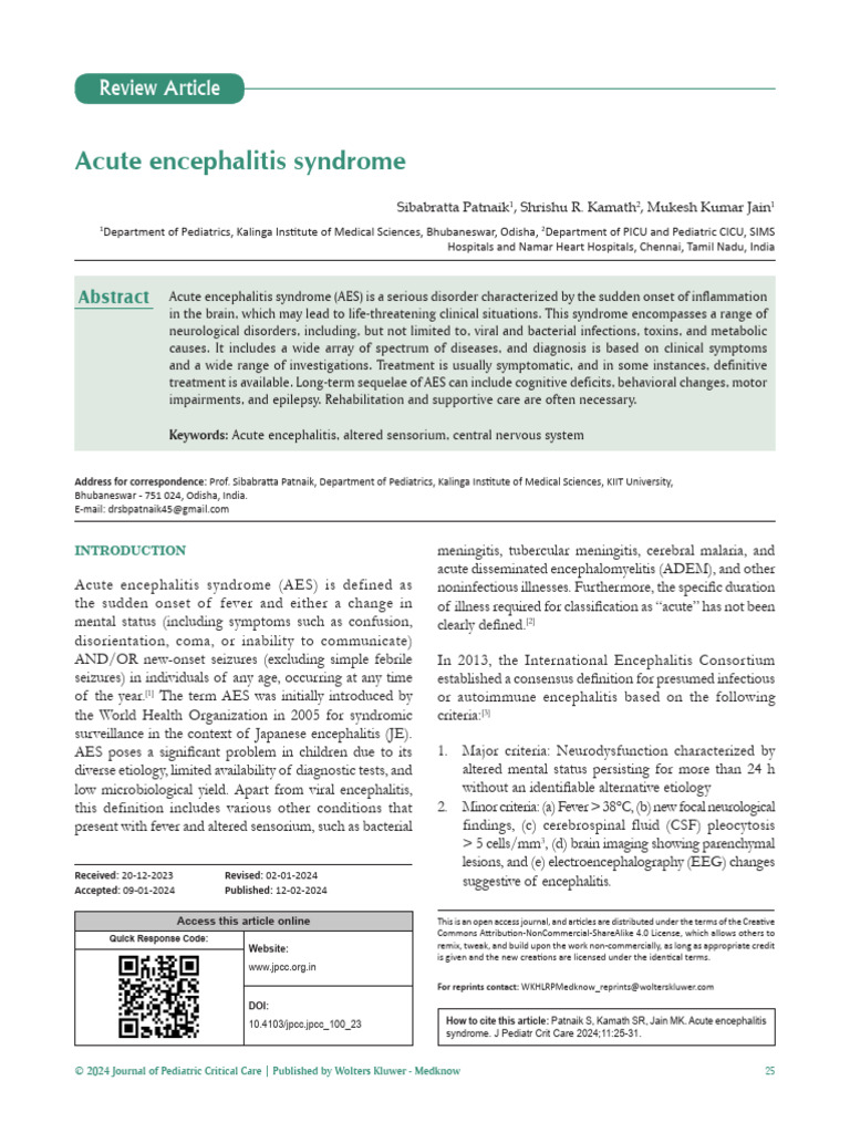 Pediatric Acute Encephalitis Guide | PDF | Meningitis | Syndrome