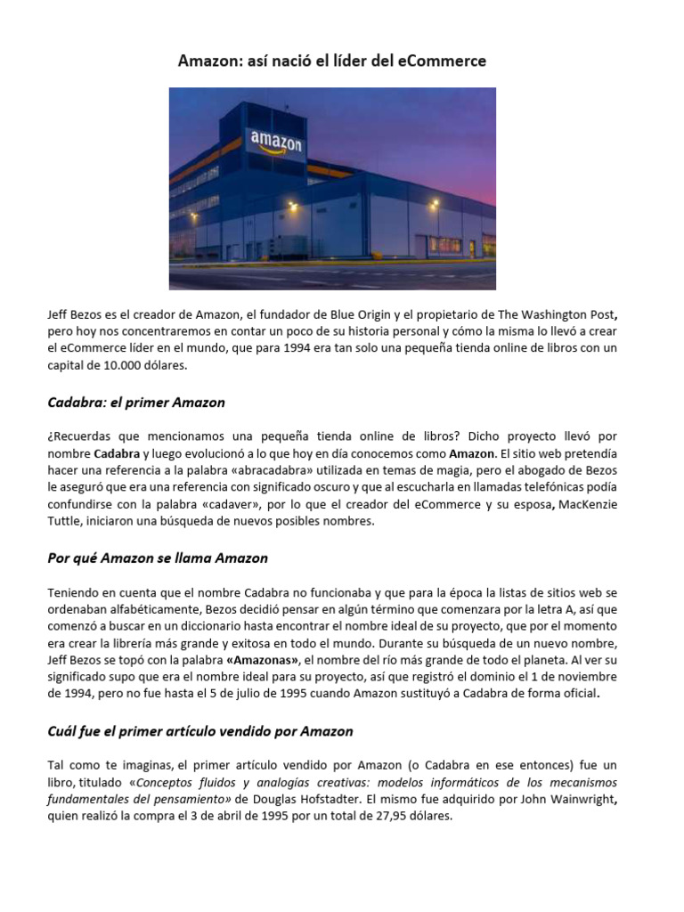 El origen de Amazon: De Cadabra a líder global | PDF | Servicios web de ...