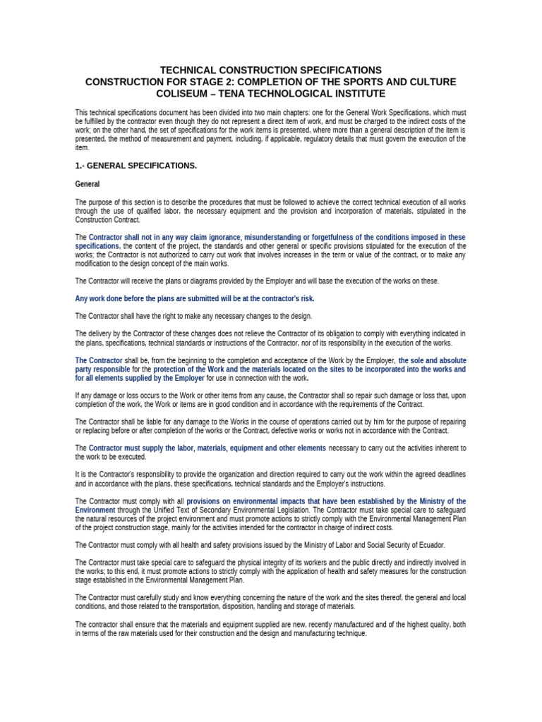 Technical Specs for Sports Coliseum Construction | PDF | Specification ...