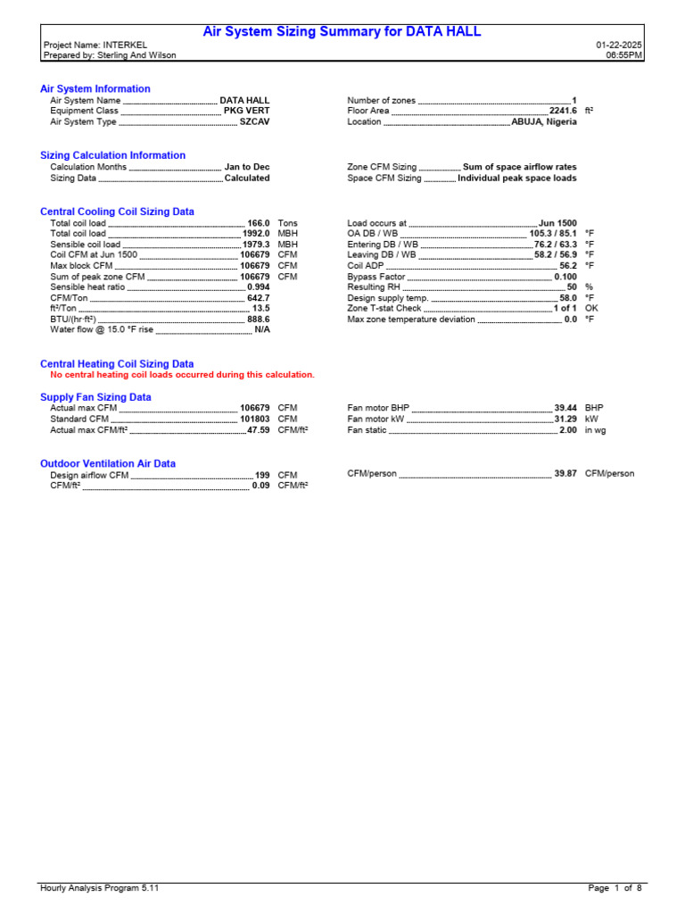 Air System Sizing for Abuja Data Hall | PDF | Ventilation (Architecture ...