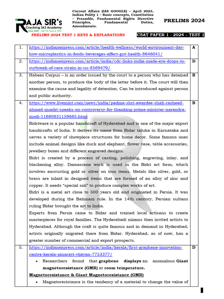 Prelims 2024 Answer Key & Explanations | PDF | Non Tariff Barriers To ...
