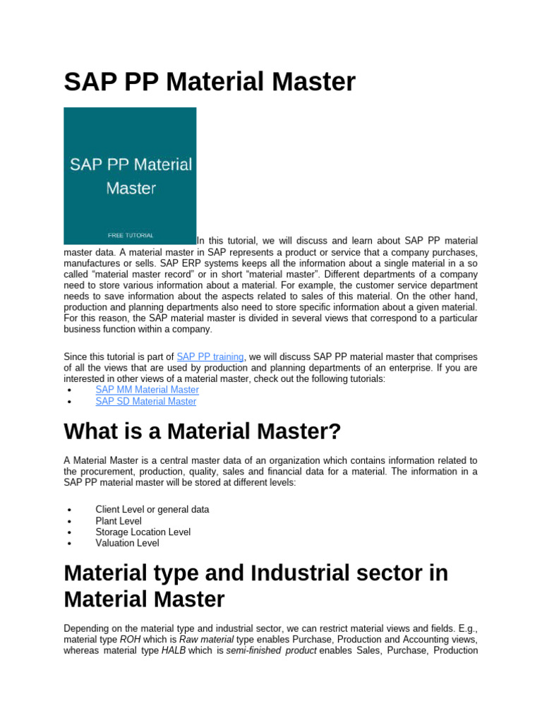 SAP PP Material Master Overview | PDF | Computing