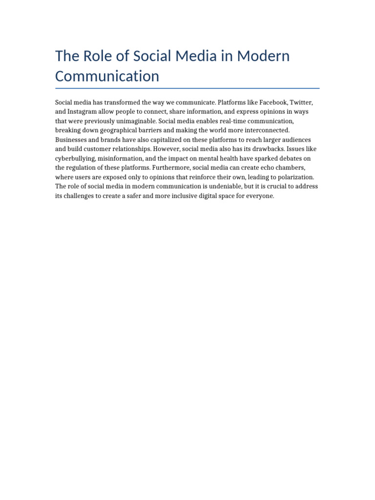 Impact of Social Media on Communication | PDF