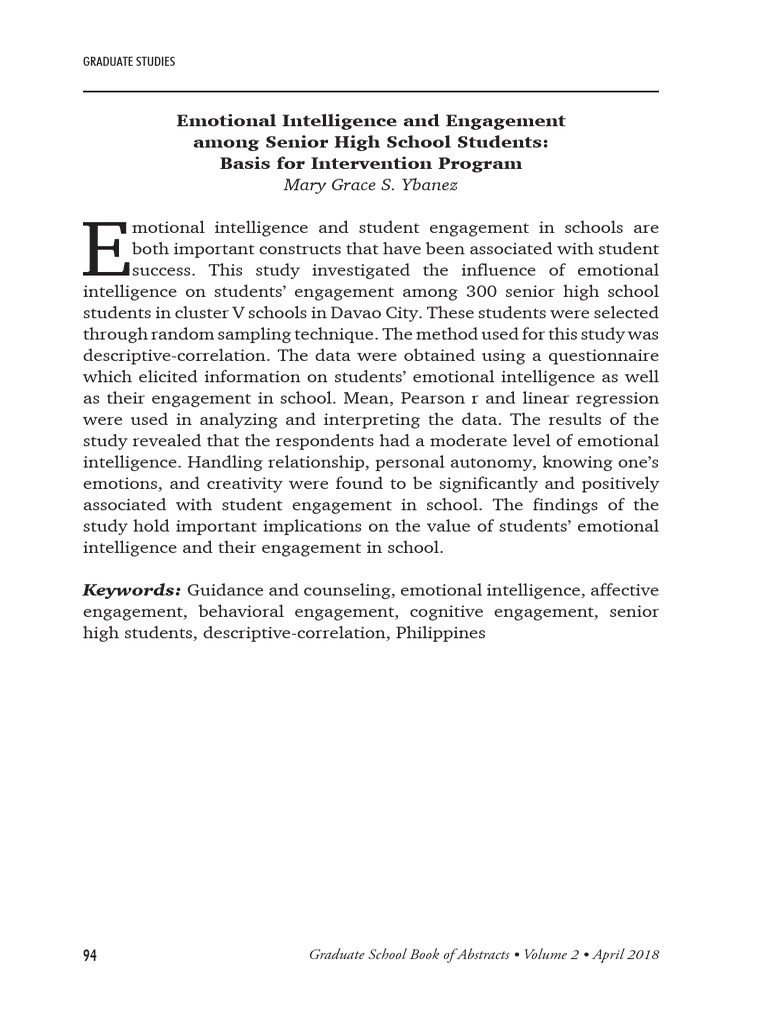 Emotional Intelligenceand Engagementamong Senior High School Students ...