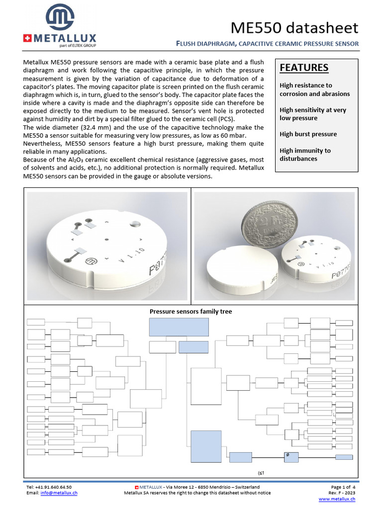 ME550 Capacitive Pressure Sensor Datasheet | PDF | Pressure Measurement ...