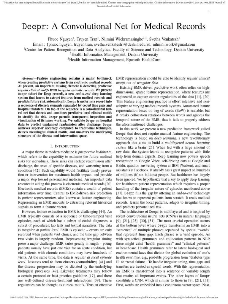 Deepr A Convolutional Net For Medical Records | PDF | Deep Learning ...