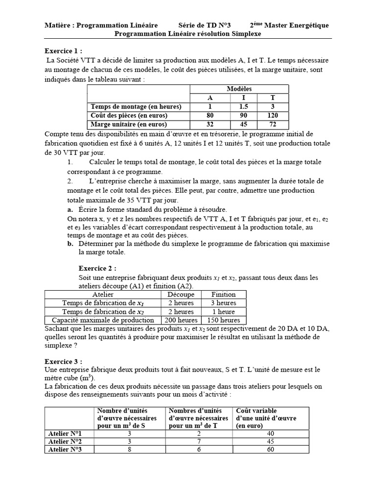 Programmation Linéaire : Méthode Simplexe | PDF | Optimisation linéaire
