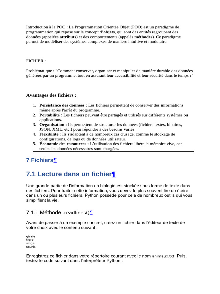 Introduction à la POO et gestion des fichiers | PDF | Fichier ...