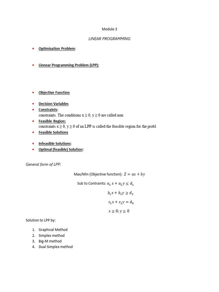 Linear Programming Definitions (Mathematics) | PDF